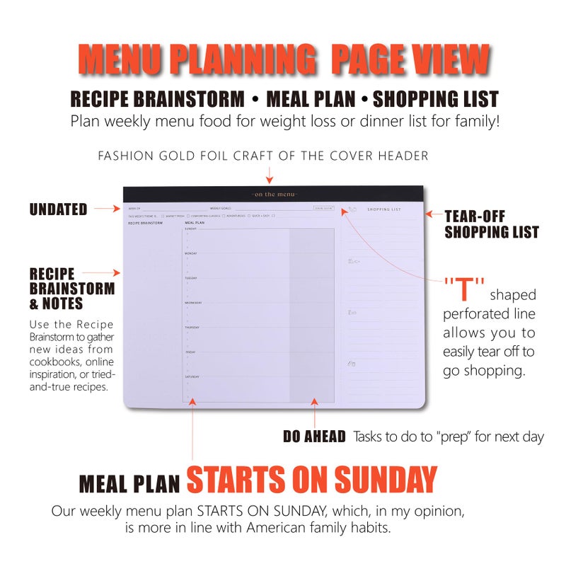 ZERONE CENTRE Weekly Meal Planner with Recipes and Grocery List Magnetic Notepad For Fridge - 8.5x11'' Menu Planning Pad With 54 Sheets Tear Off Shopping List For Family Dinner Menu and Meal Prep Planning - Image 3