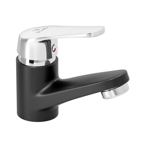 Pixaflo Infix Brass Matte Black Hot & Cold Single Lever Basin Mixer with 450 mm Long Braided Hoses - Image 1