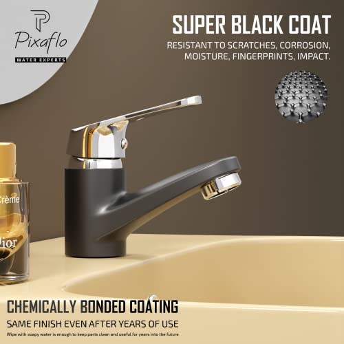 Pixaflo Infix Brass Matte Black Hot & Cold Single Lever Basin Mixer with 450 mm Long Braided Hoses - Image 4