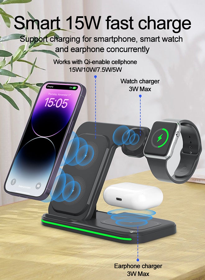 MiOne 3 in 1 Foldable 15W Wireless Fast Charging Station Black - Image 3