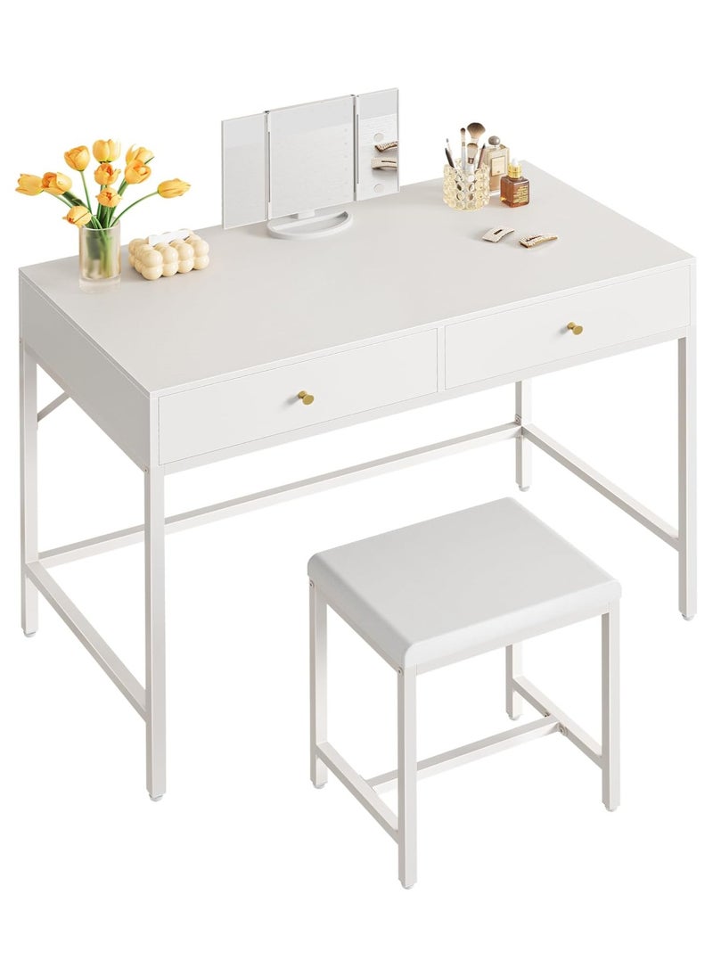 100cm White Desk with 2 Drawers and Padded Stool, Modern Makeup Vanity Desk, Computer Desk with Storage, Home Office Desk Study Desk for Writing, Bedroom, living room - pzsku/ZE8FCECA3E9E367943FE8Z/45/_/1734335704/2eaf84a5-abaf-4177-8ab3-ac4eff3ae1b0