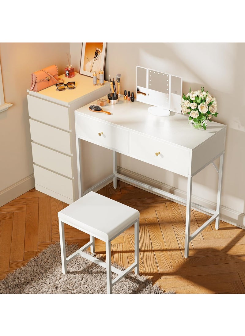 100cm White Desk with 2 Drawers and Padded Stool, Modern Makeup Vanity Desk, Computer Desk with Storage, Home Office Desk Study Desk for Writing, Bedroom, living room - pzsku/ZE8FCECA3E9E367943FE8Z/45/_/1734335705/f1c81a3c-faf3-4374-9de6-59fb007d6ecc