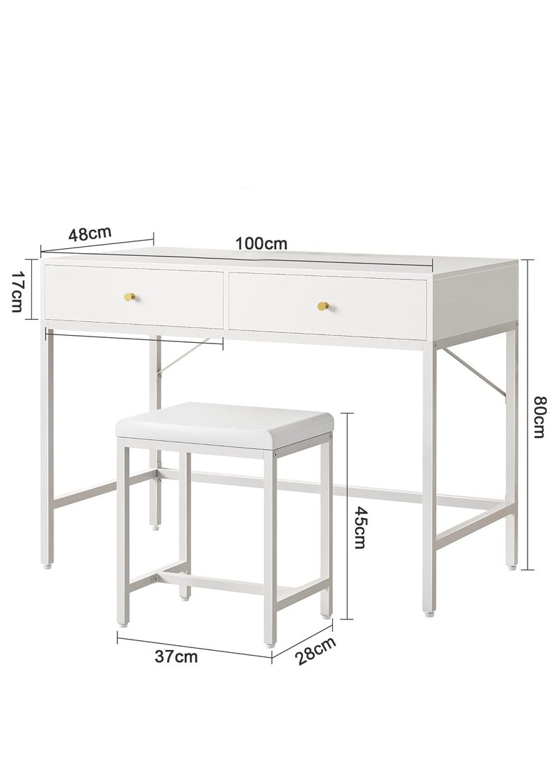 100cm White Desk with 2 Drawers and Padded Stool, Modern Makeup Vanity Desk, Computer Desk with Storage, Home Office Desk Study Desk for Writing, Bedroom, living room - pzsku/ZE8FCECA3E9E367943FE8Z/45/_/1734335715/34716500-4de7-4630-af74-8551f444dca3