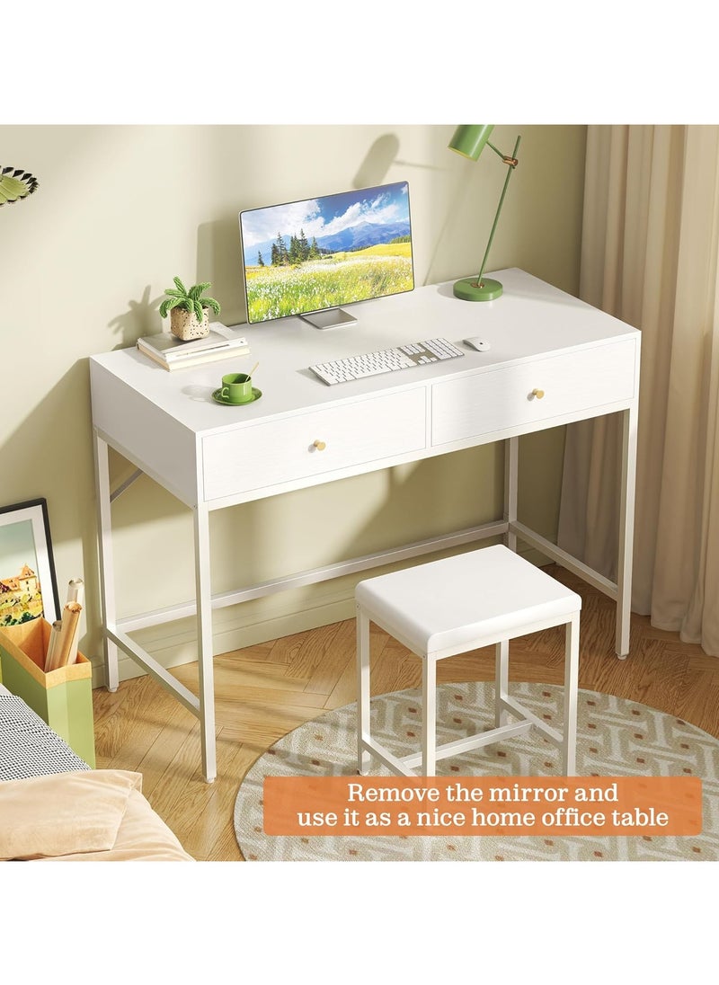 100cm White Desk with 2 Drawers and Padded Stool, Modern Makeup Vanity Desk, Computer Desk with Storage, Home Office Desk Study Desk for Writing, Bedroom, living room - pzsku/ZE8FCECA3E9E367943FE8Z/45/_/1734335725/c54201e6-937a-442a-91a0-a1eca353ffb8