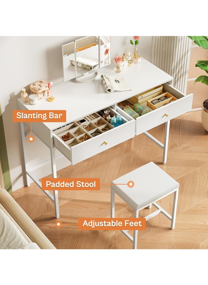 100cm White Desk with 2 Drawers and Padded Stool, Modern Makeup Vanity Desk, Computer Desk with Storage, Home Office Desk Study Desk for Writing, Bedroom, living room - pzsku/ZE8FCECA3E9E367943FE8Z/45/_/1734335725/c8dfb6d8-d237-4a8a-a46e-f457b98b5589