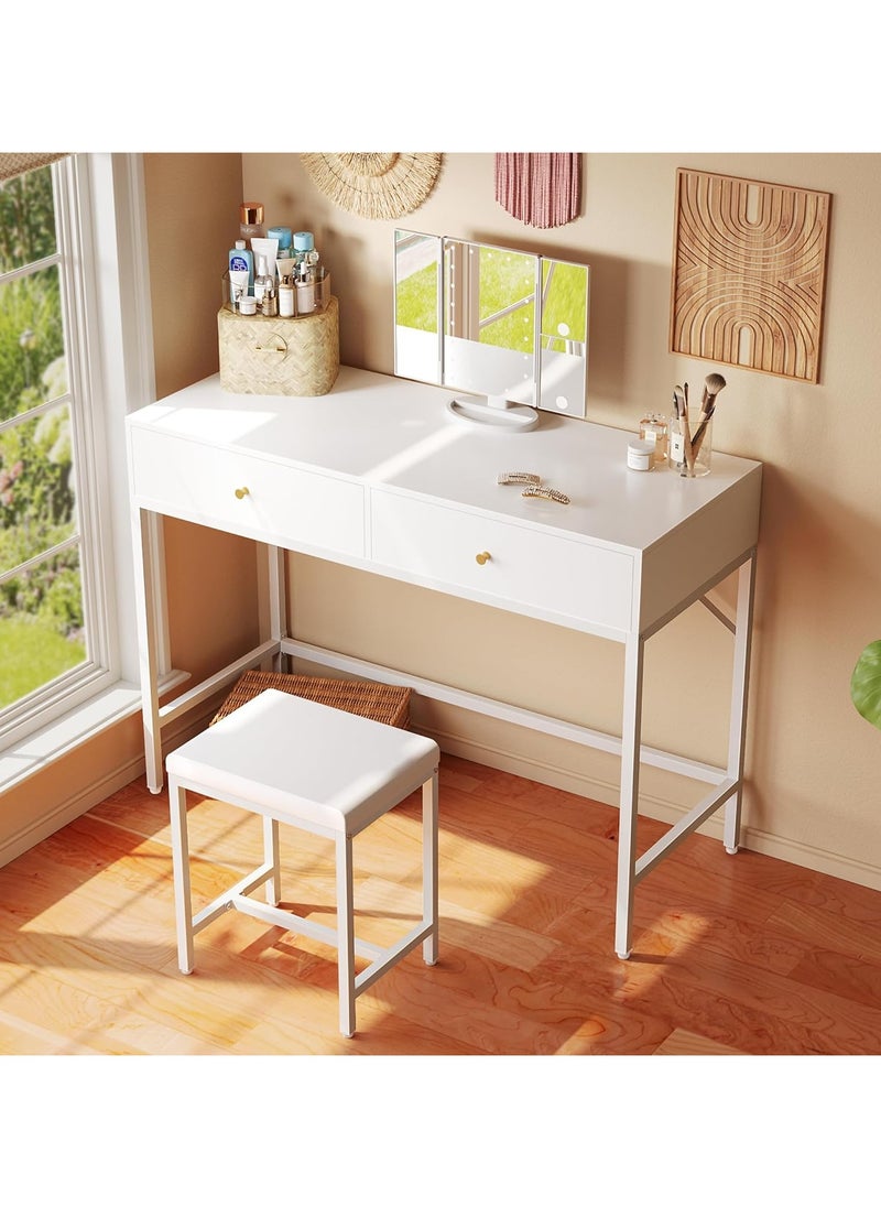 100cm White Desk with 2 Drawers and Padded Stool, Modern Makeup Vanity Desk, Computer Desk with Storage, Home Office Desk Study Desk for Writing, Bedroom, living room - pzsku/ZE8FCECA3E9E367943FE8Z/45/_/1734335735/ae6e5f29-3c6b-4329-b6a3-59f436e88cdf