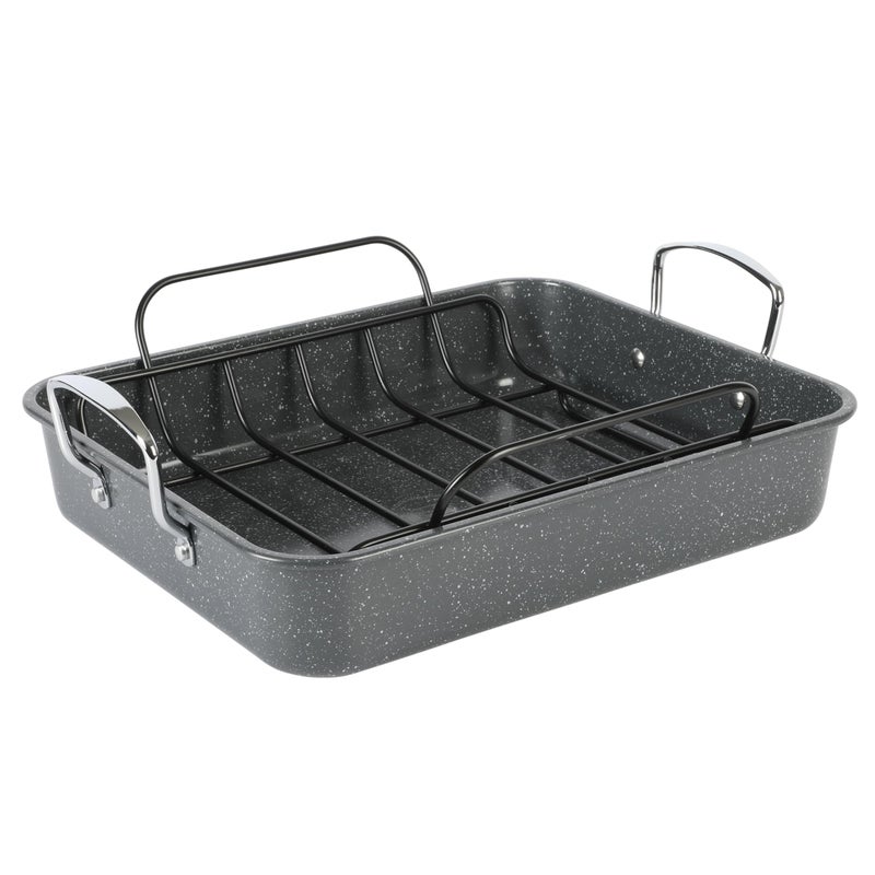 Kenmore Keaton Grey Speckle 16.5" x 12.5" x 3,2" Carbon Steel Roaster W/Rack - Image 1