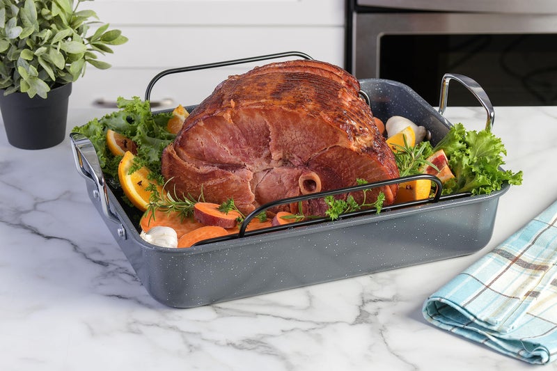 Kenmore Keaton Grey Speckle 16.5" x 12.5" x 3,2" Carbon Steel Roaster W/Rack - Image 2