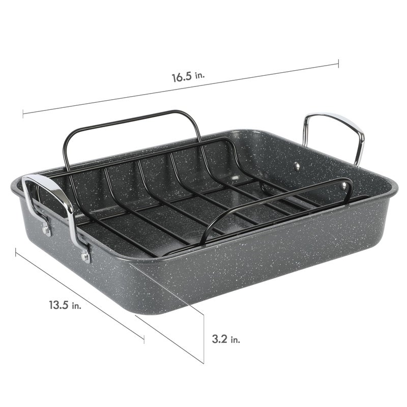 Kenmore Keaton Grey Speckle 16.5" x 12.5" x 3,2" Carbon Steel Roaster W/Rack - Image 3