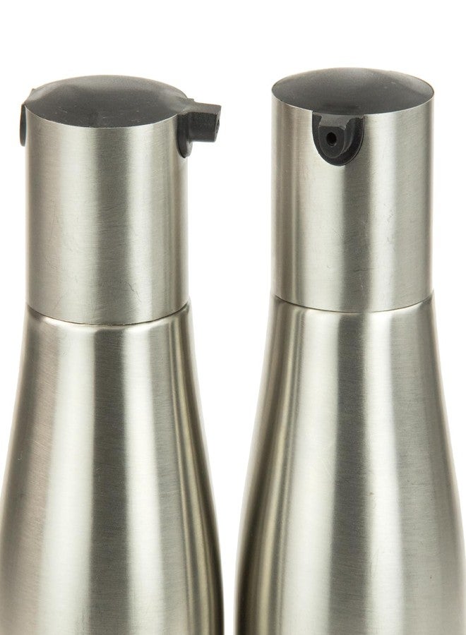 Home Basics Oil and Vinegar Dispenser Set by Home Basics | Brushed Stainless Steel & Glass Containers with Anti-Drip Spout Lid | Easy Refill with Screw Tops | Labeling in Script "Oil" & "Vinegar" - Image 2