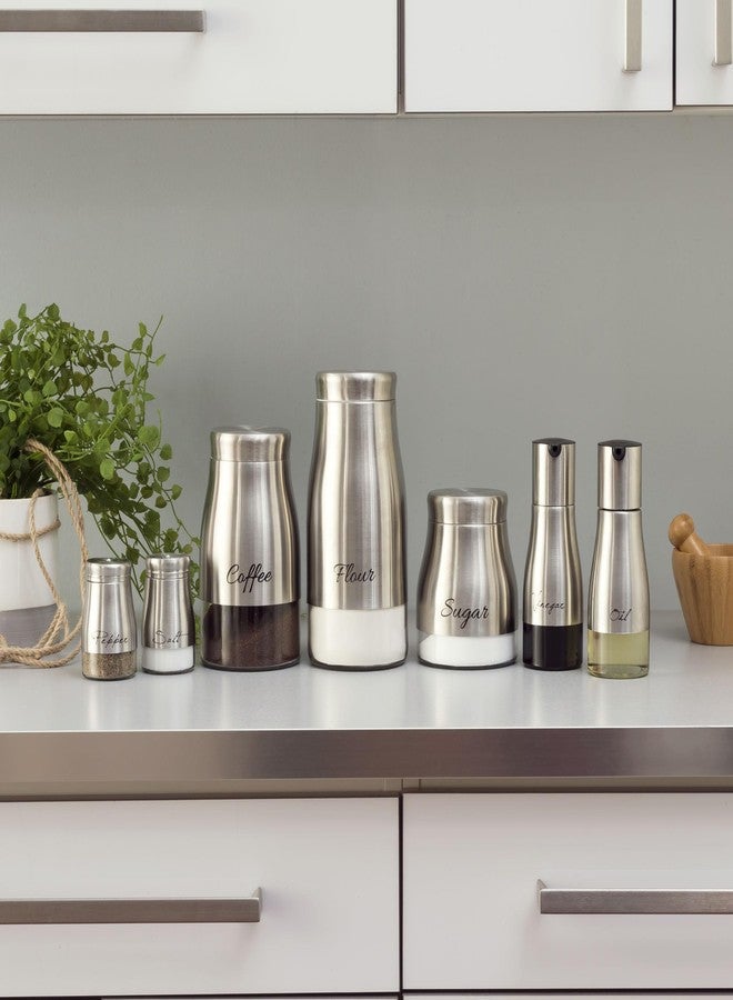 Home Basics Oil and Vinegar Dispenser Set by Home Basics | Brushed Stainless Steel & Glass Containers with Anti-Drip Spout Lid | Easy Refill with Screw Tops | Labeling in Script "Oil" & "Vinegar" - Image 5