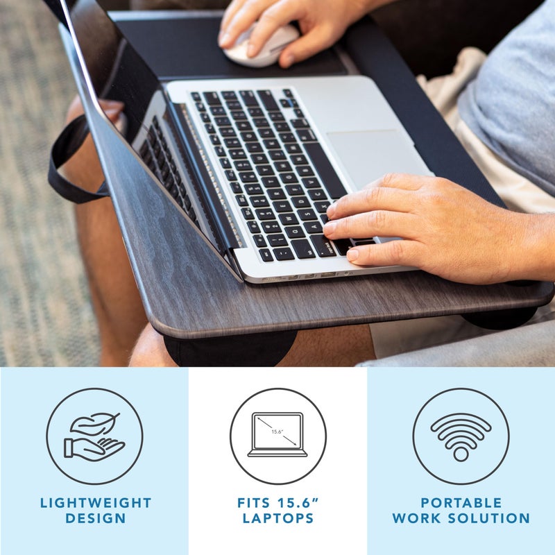 LAPGEAR Home Office Pro Lap Desk with Wrist Rest, Mouse Pad, and Phone Holder - Gray Woodgrain - Fits up to 15.6 Inch Laptops - Style No. 91595 - Image 2