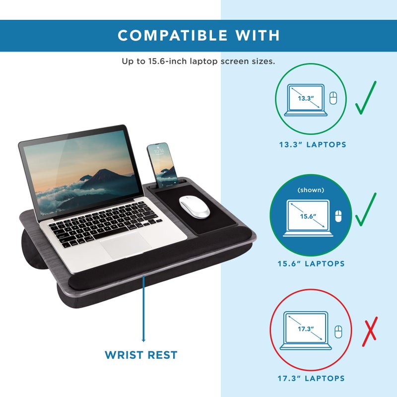 LAPGEAR Home Office Pro Lap Desk with Wrist Rest, Mouse Pad, and Phone Holder - Gray Woodgrain - Fits up to 15.6 Inch Laptops - Style No. 91595 - Image 3