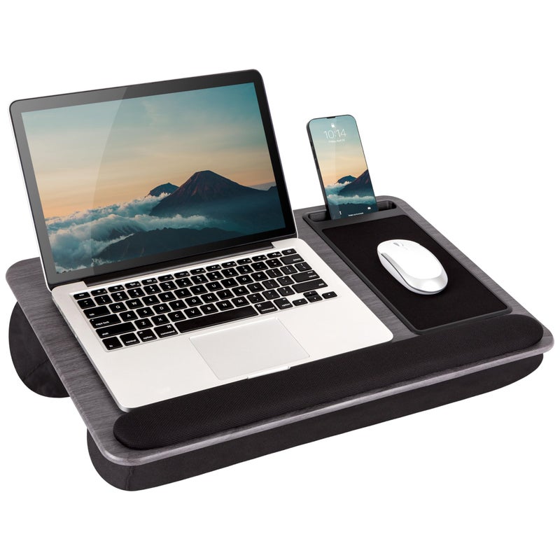 LAPGEAR Home Office Pro Lap Desk with Wrist Rest, Mouse Pad, and Phone Holder - Gray Woodgrain - Fits up to 15.6 Inch Laptops - Style No. 91595 - Image 1