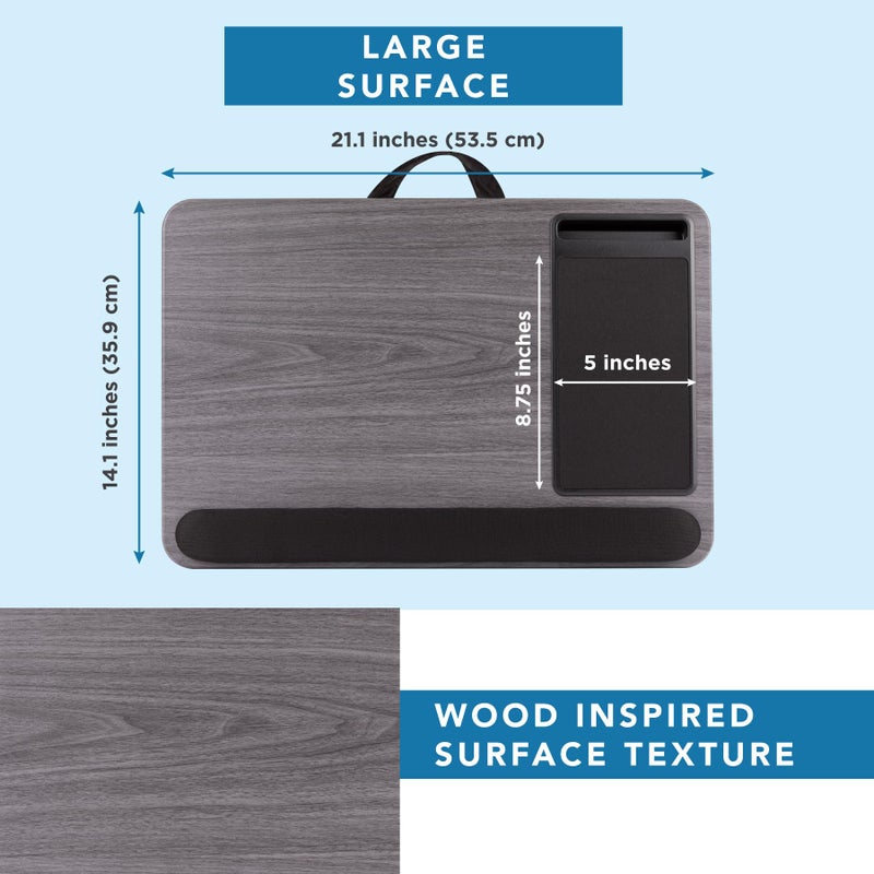 LAPGEAR Home Office Pro Lap Desk with Wrist Rest, Mouse Pad, and Phone Holder - Gray Woodgrain - Fits up to 15.6 Inch Laptops - Style No. 91595 - Image 5