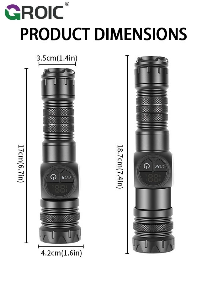 GROIC Flashlight, White Laser LED Flashlight with Side Light, Rechargeable Zoomable Torch, Portable Multifunctional High Lumens Flashlight for Camping, Hiking and Emergencies, Powerful Handheld Flash Light - Image 4