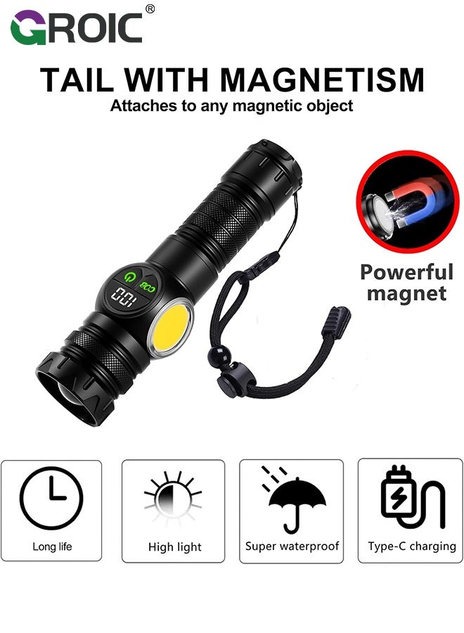 GROIC Flashlight, White Laser LED Flashlight with Side Light, Rechargeable Zoomable Torch, Portable Multifunctional High Lumens Flashlight for Camping, Hiking and Emergencies, Powerful Handheld Flash Light - Image 5