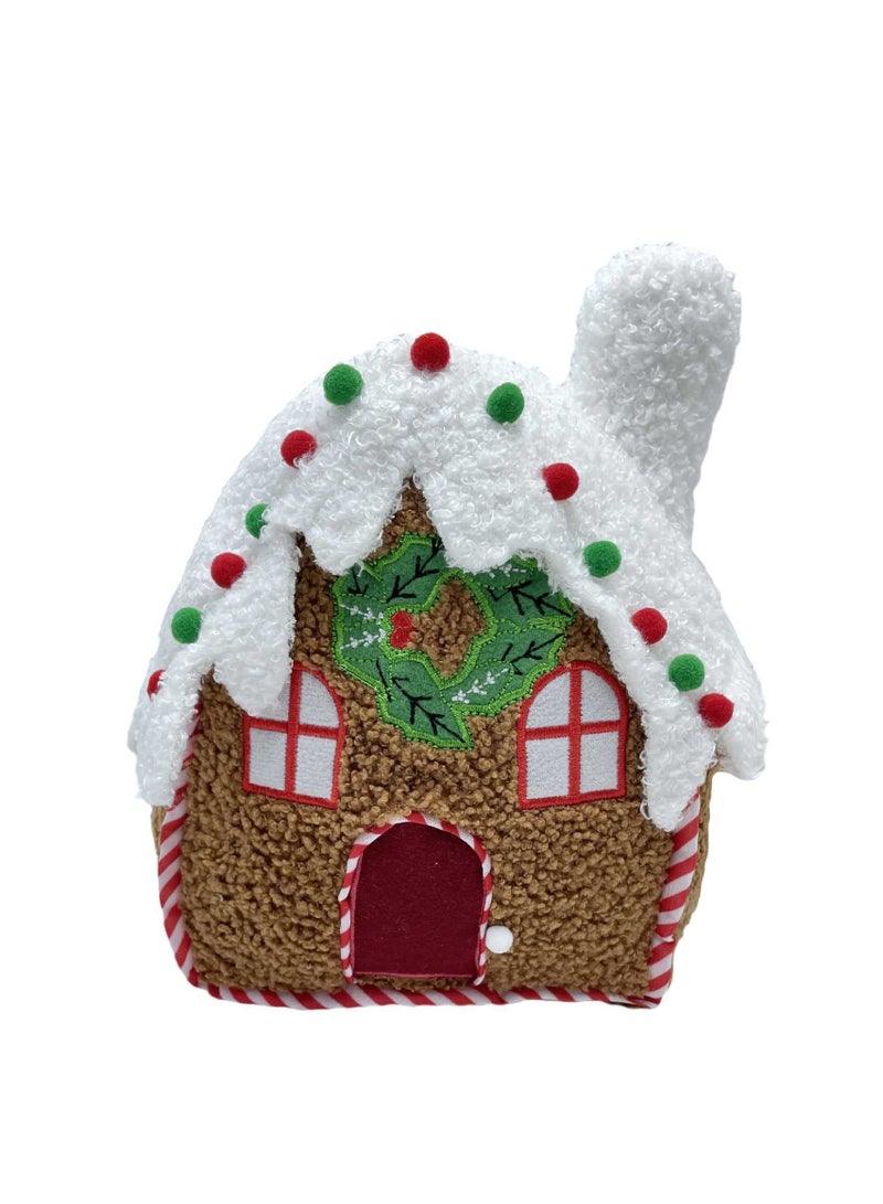 عام وسادة بيت خبز الزنجبيل الاحتفالية، دمية قطيفة على شكل بيت خبز الزنجبيل الاحتفالي، مثالية لهدايا أعياد الميلاد والعطلات للأطفال - Image 1