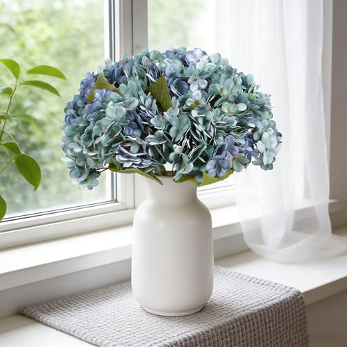 Kimura's Cabin 6pcs Artificial Flowers Blue Silk Hydrangea Flowers Faux Hydrangea with Stems for Farmhouse Home Table Centerpieces Wedding Party Bouquets Decoration(Blue, Pack of 6) - Image 4
