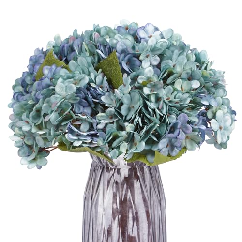 Kimura's Cabin 6pcs Artificial Flowers Blue Silk Hydrangea Flowers Faux Hydrangea with Stems for Farmhouse Home Table Centerpieces Wedding Party Bouquets Decoration(Blue, Pack of 6) - Image 1