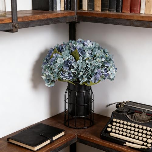 Kimura's Cabin 6pcs Artificial Flowers Blue Silk Hydrangea Flowers Faux Hydrangea with Stems for Farmhouse Home Table Centerpieces Wedding Party Bouquets Decoration(Blue, Pack of 6) - Image 3