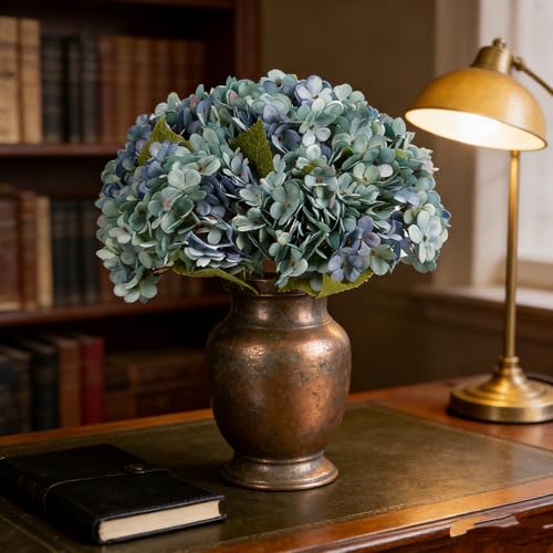 Kimura's Cabin 6pcs Artificial Flowers Blue Silk Hydrangea Flowers Faux Hydrangea with Stems for Farmhouse Home Table Centerpieces Wedding Party Bouquets Decoration(Blue, Pack of 6) - Image 5
