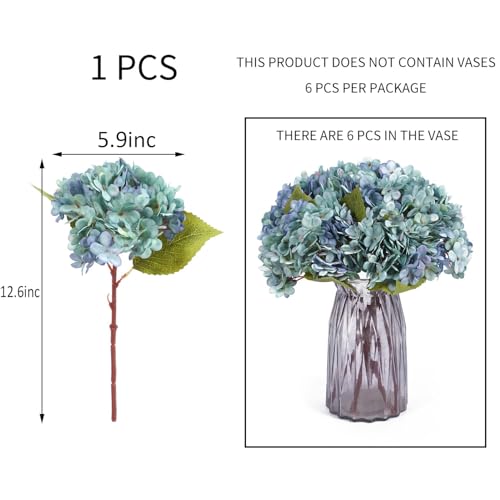 Kimura's Cabin 6pcs Artificial Flowers Blue Silk Hydrangea Flowers Faux Hydrangea with Stems for Farmhouse Home Table Centerpieces Wedding Party Bouquets Decoration(Blue, Pack of 6) - Image 2