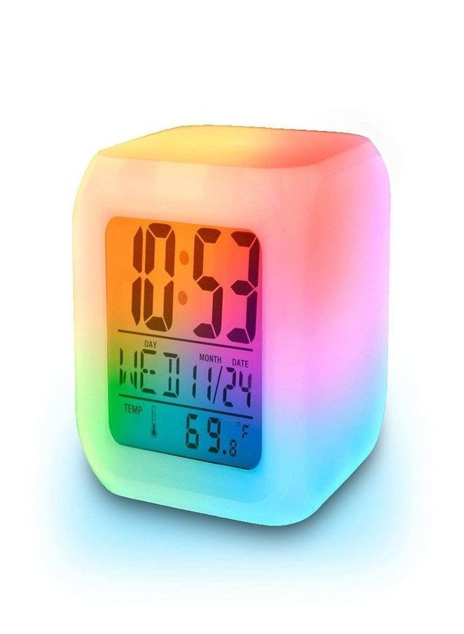 Drumstone 10 𝒀𝒆𝒂𝒓𝒔 𝑾𝒂𝒓𝒓𝒂𝒏𝒕𝒚 Glowing LED Digital Alarm Clock with 7-Color Changing Light | Time, Date, Calendar & Temperature Display | Soft Night Glow Bedside Clock for Kids & Adults - Image 1