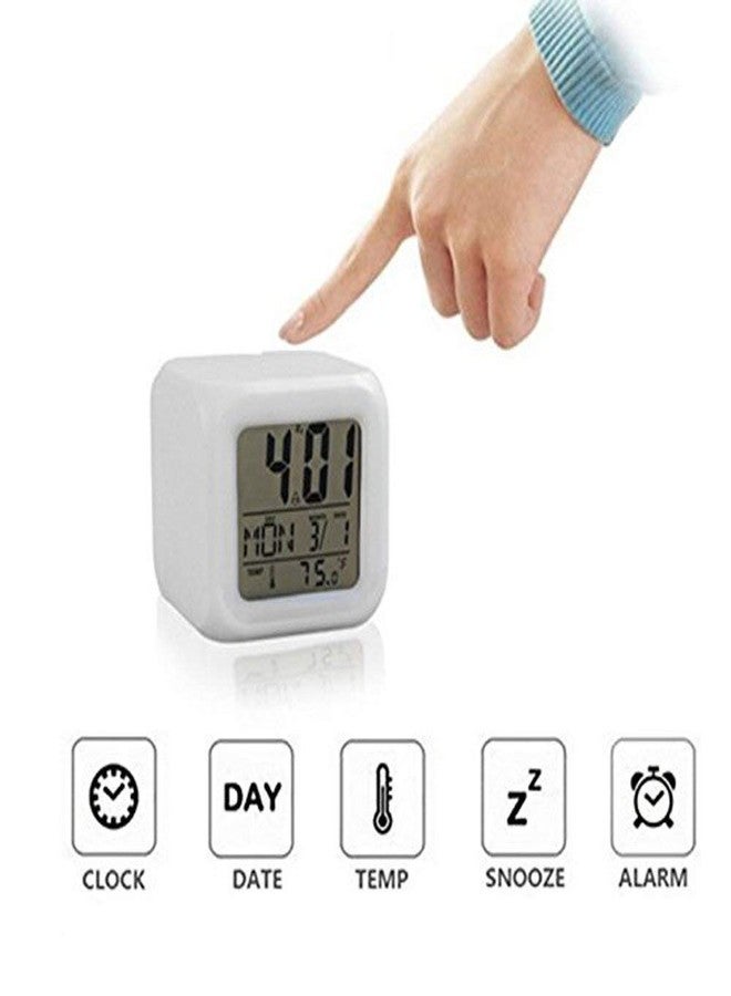 Drumstone 10 𝒀𝒆𝒂𝒓𝒔 𝑾𝒂𝒓𝒓𝒂𝒏𝒕𝒚 Glowing LED Digital Alarm Clock with 7-Color Changing Light | Time, Date, Calendar & Temperature Display | Soft Night Glow Bedside Clock for Kids & Adults - Image 4