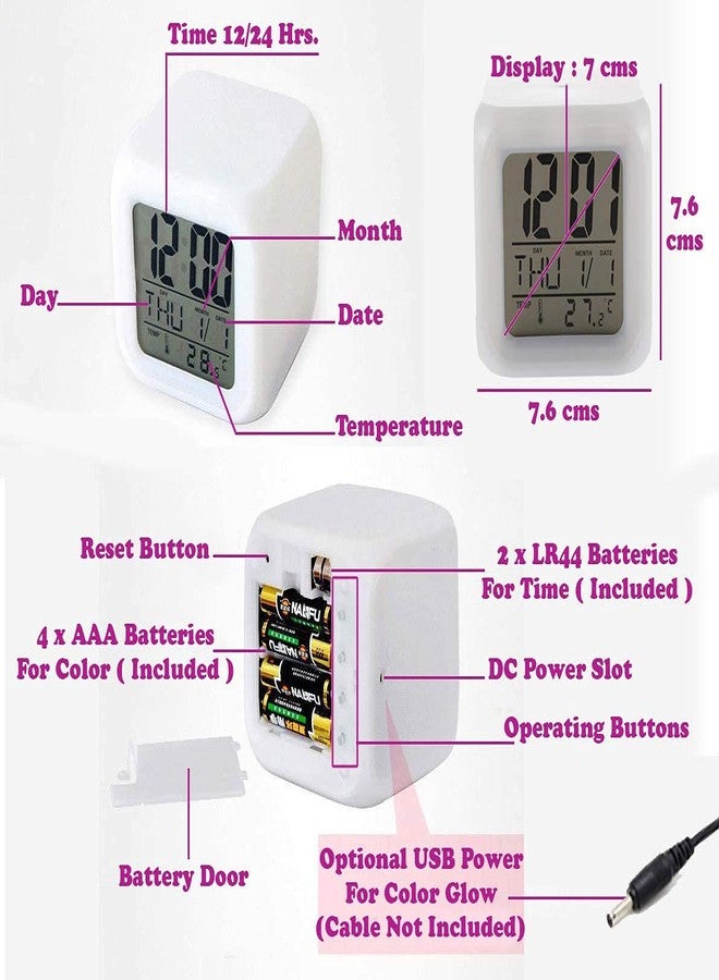 Drumstone 10 𝒀𝒆𝒂𝒓𝒔 𝑾𝒂𝒓𝒓𝒂𝒏𝒕𝒚 Glowing LED Digital Alarm Clock with 7-Color Changing Light | Time, Date, Calendar & Temperature Display | Soft Night Glow Bedside Clock for Kids & Adults - Image 2