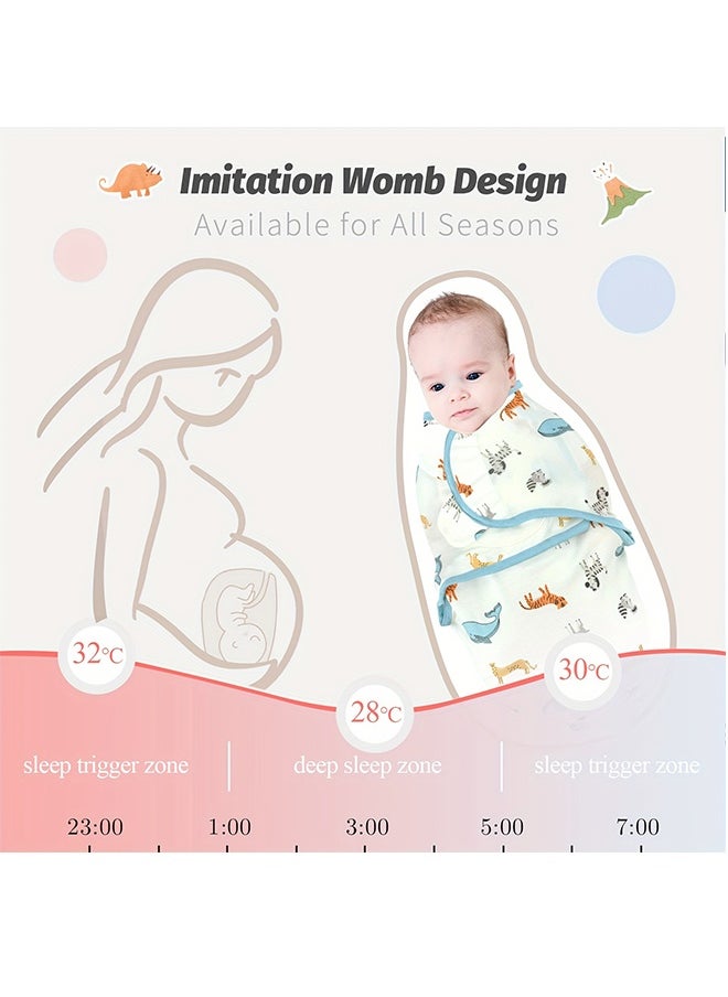 ميريكل بيبي - 3 قطع لفافات مواليد قطنية - بطانيات ناعمة قابلة للارتداء مع حقيبة نوم بتصاميم كرتونية - Image 1