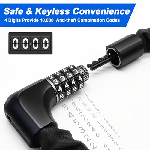 NDakter Upgrade Bike Chain Lock with 4 Digit Combination and 2 Keys, 3.2/4.28 Ft Heavy Duty Anti-Theft Bicycle Lock, 2 Ways to Unlock High Security Scooter Locks for Ebike, Escooter, Door - Image 4