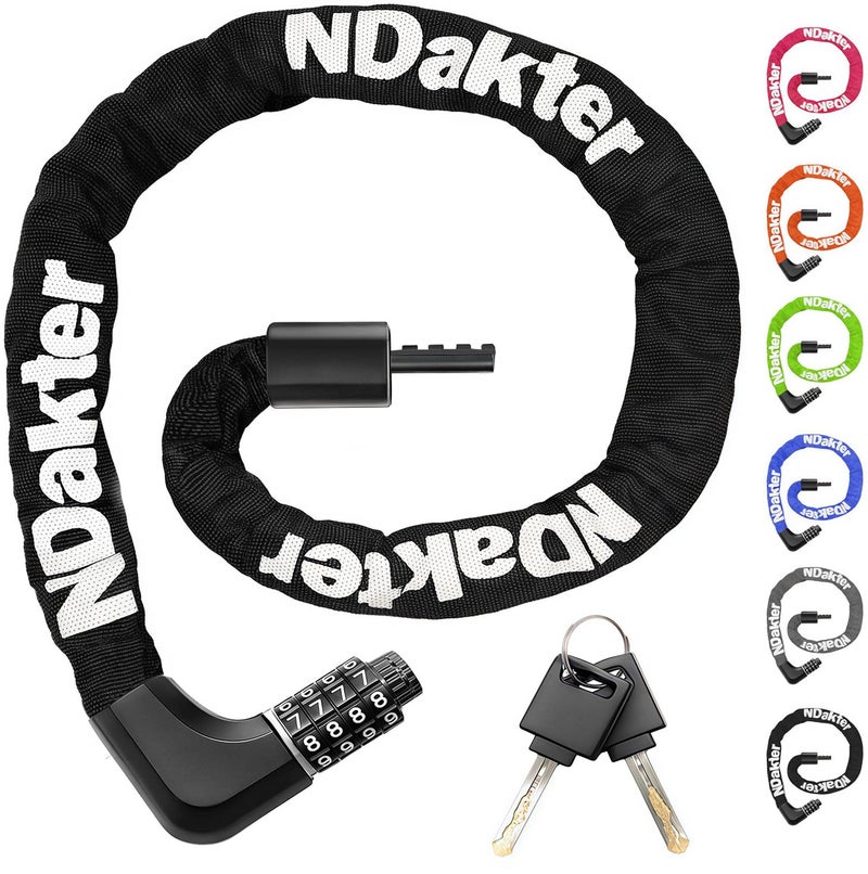 NDakter Upgrade Bike Chain Lock with 4 Digit Combination and 2 Keys, 3.2/4.28 Ft Heavy Duty Anti-Theft Bicycle Lock, 2 Ways to Unlock High Security Scooter Locks for Ebike, Escooter, Door - Image 1
