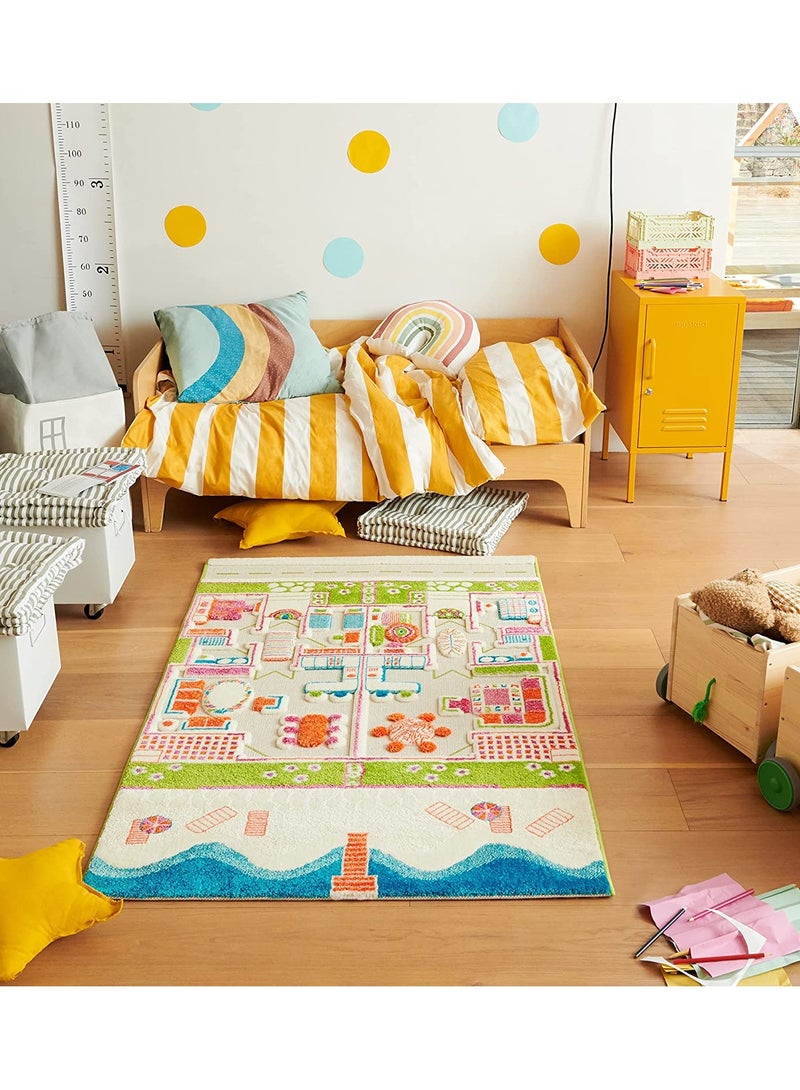 IVI 3D Play Carpet Beach House - Medium | Blue | Activity Playmat for Kids & Children | Bedroom, Living Room, Nursery Rug | Polypropylene | Foldable | 150 cm x 100 cm - Image 1