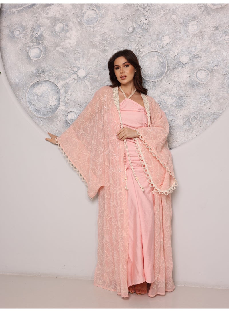 اكسا جلابية مطرزة لامع IK1110 وردي - Image 1