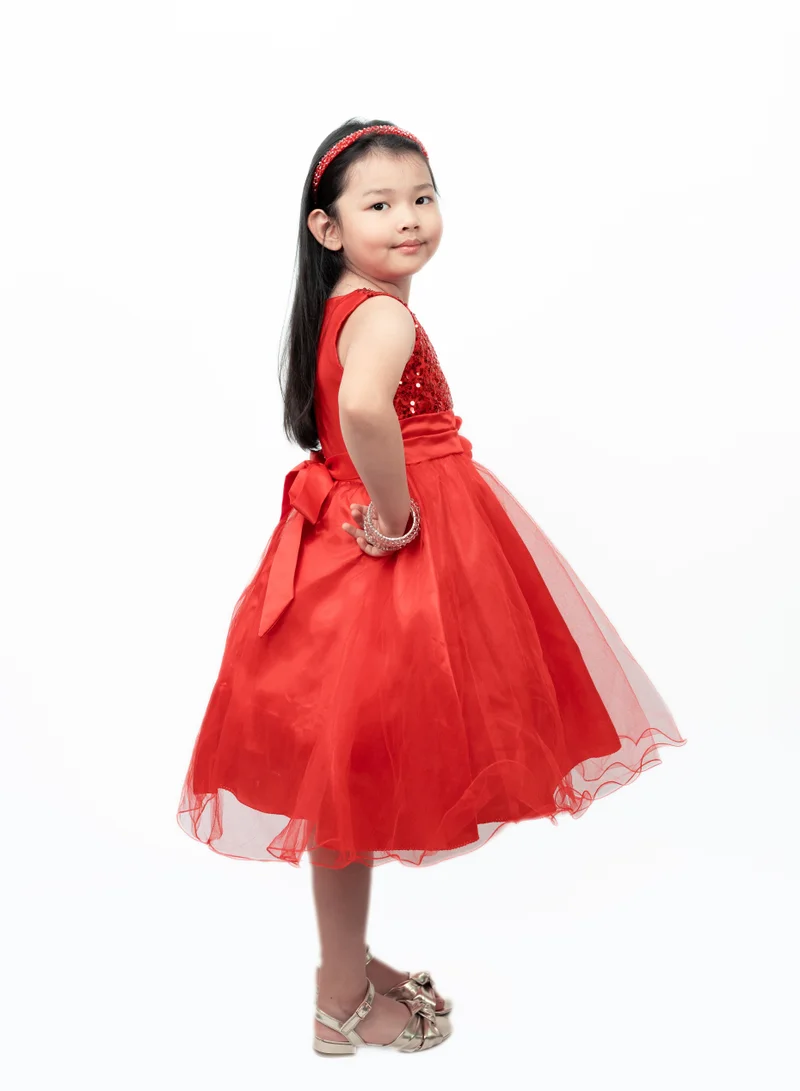 D'Daniela Sparkly Sequins and Flower Dress Red