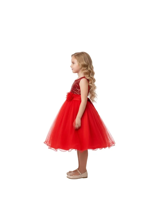 D'Daniela Sparkly Sequins and Flower Dress Red