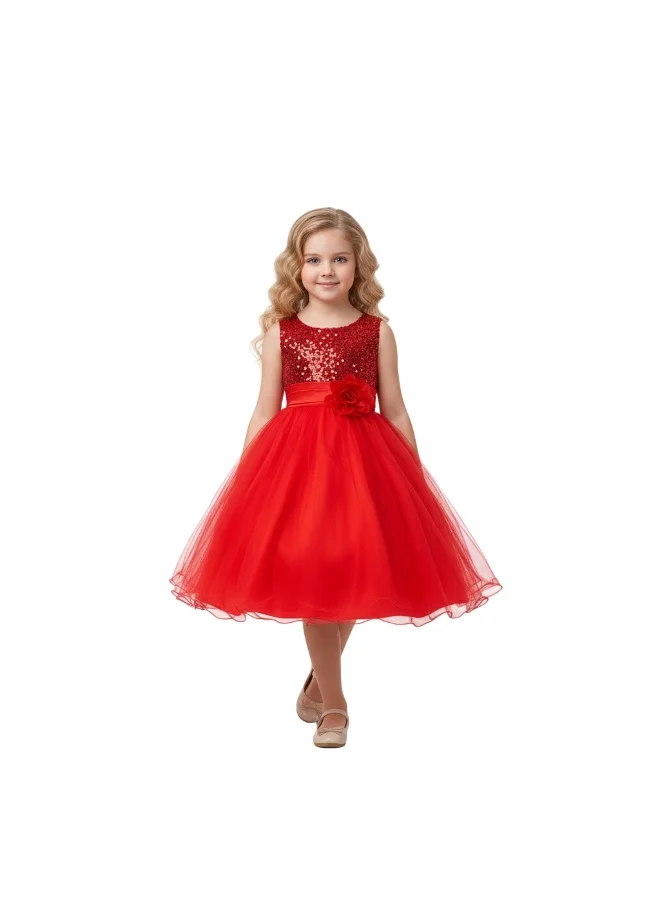 D'Daniela Sparkly Sequins and Flower Dress Red