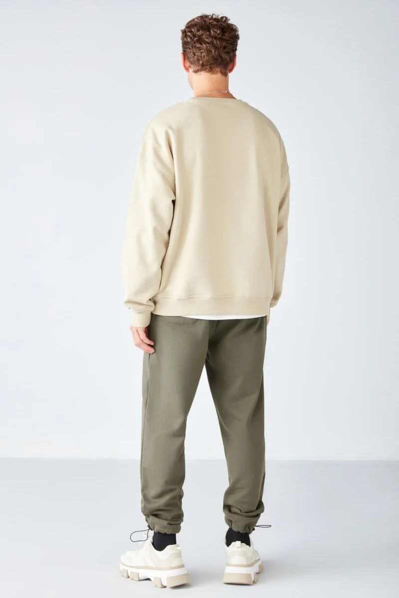 جريميلانج Stephan Men's Soft Fabric Oversize Fit Round Neck Beige Sweatshirt