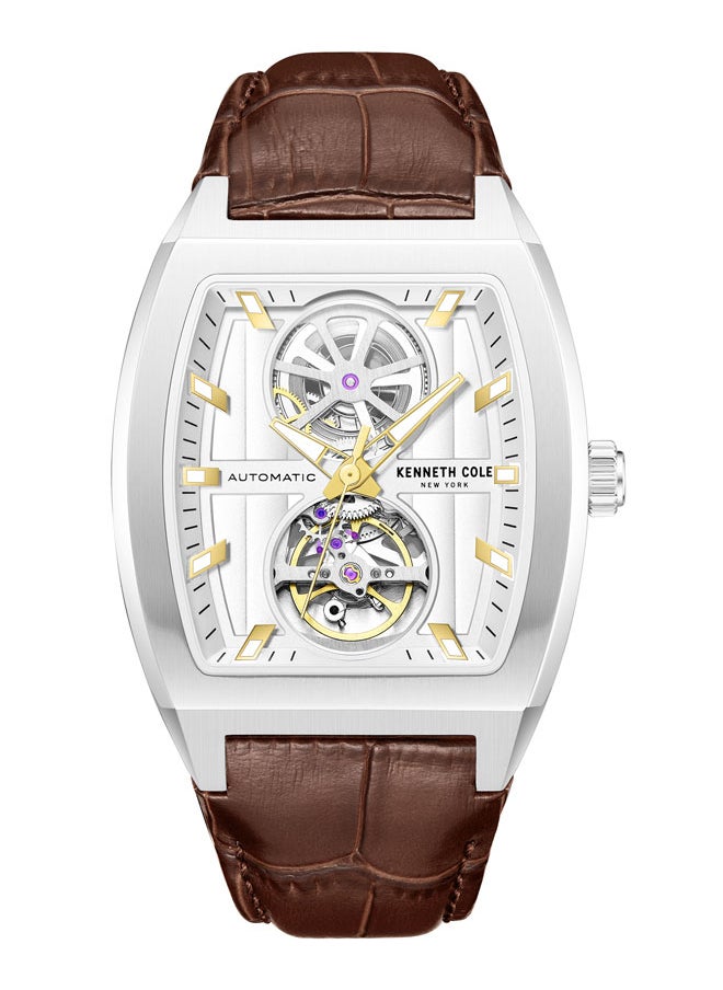Kenneth Cole New York Kenneth Cole New York 40X52.5mm Automatic Men's Watch with Silver Dial & Brown Genuine Leather Strap  - Image 1