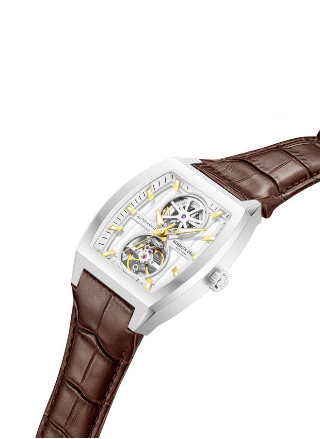 Kenneth Cole New York Kenneth Cole New York 40X52.5mm Automatic Men's Watch with Silver Dial & Brown Genuine Leather Strap  - Image 2
