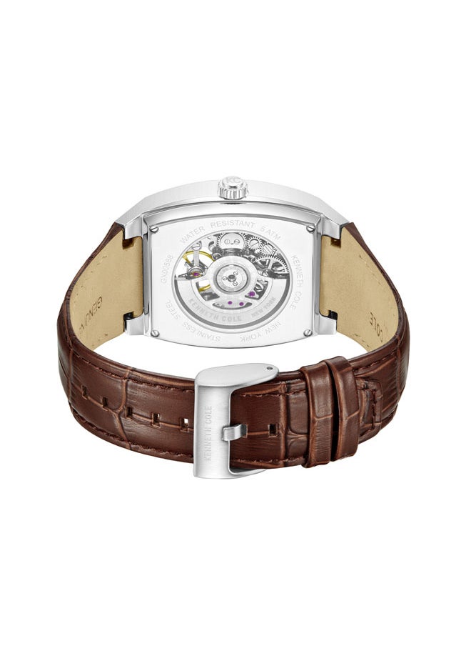 Kenneth Cole New York Kenneth Cole New York 40X52.5mm Automatic Men's Watch with Silver Dial & Brown Genuine Leather Strap  - Image 3