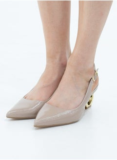 LAMARAPARIS Izel 6cm circ heel pointy pat sling back pumps taupe  - Image 2