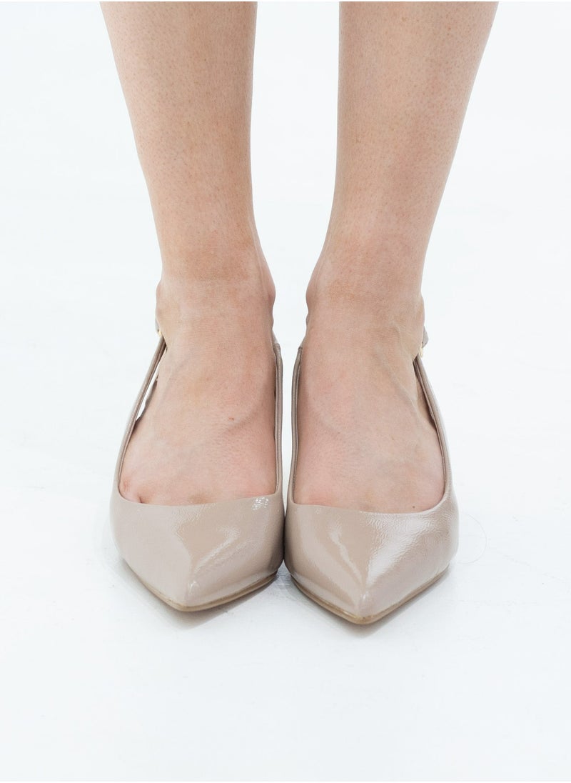 LAMARAPARIS - Izel 6cm circ heel pointy pat sling back pumps taupe - Image 1