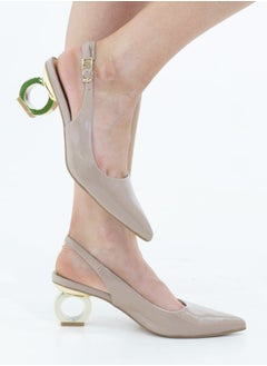 LAMARAPARIS Izel 6cm circ heel pointy pat sling back pumps taupe  - Image 1