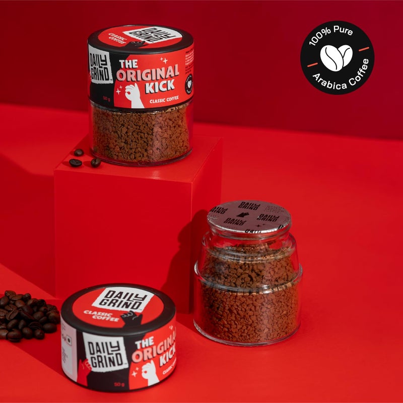 DAILYGRIND Classic Flavored Instant Coffee Powder Combo Pack of 2 Jar x 50g |100% Arabica Beans For Both Hot & Cold Coffee | Makes 50 Cups - Image 3