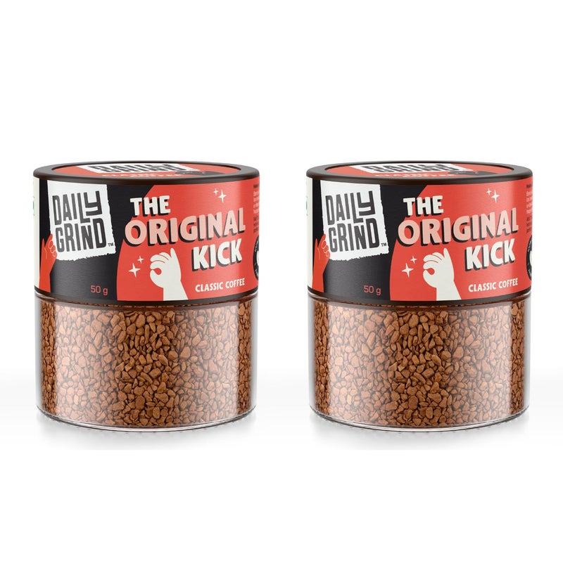 DAILYGRIND Classic Flavored Instant Coffee Powder Combo Pack of 2 Jar x 50g |100% Arabica Beans For Both Hot & Cold Coffee | Makes 50 Cups - Image 1