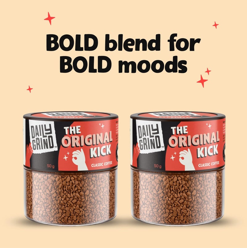 DAILYGRIND Classic Flavored Instant Coffee Powder Combo Pack of 2 Jar x 50g |100% Arabica Beans For Both Hot & Cold Coffee | Makes 50 Cups - Image 2