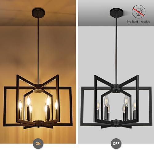 Klgxnrd 6-Light Modern Farmhouse Black Chandeliers for Entryway, Geometric Pendant Lights Kitchen Island, Hanging Industrial Metal Chandelier for Stairway Foyer Hallway Dining Room - Image 5
