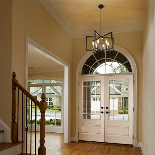 Klgxnrd 6-Light Modern Farmhouse Black Chandeliers for Entryway, Geometric Pendant Lights Kitchen Island, Hanging Industrial Metal Chandelier for Stairway Foyer Hallway Dining Room - Image 3